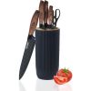 Kitchen Knife Set  6 Piece Black Cooking Knife Set with Star Grain Blade  Sharp Stainless Steel Chef Knife Set Contains Round Knife Storage  Knives  S